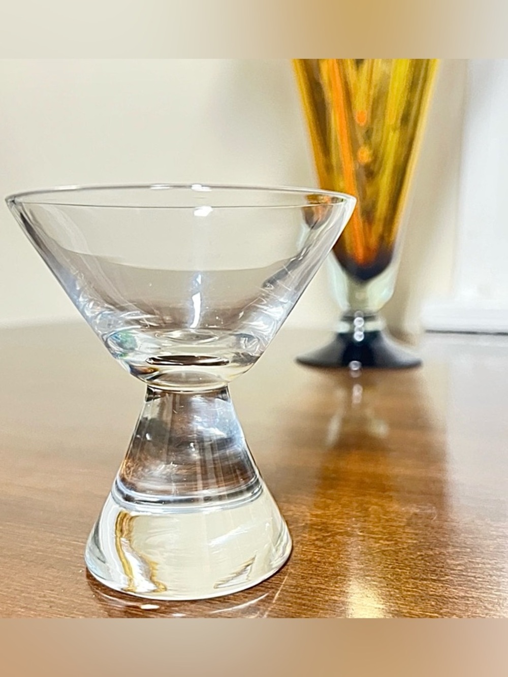Signed Steuben Crystal Hourglass Jigger - UV Glow Manganese Glass Shape 7858